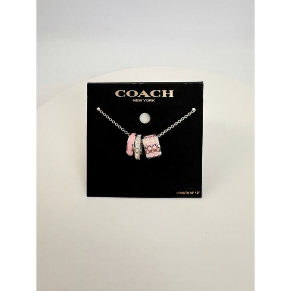 Coach Silver and Pink Signature Enamel Necklace -NWT! - Picture 4 of 7
